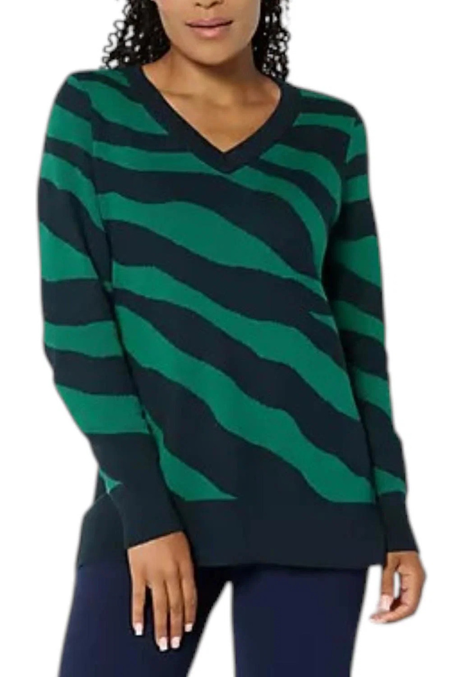 Brandis Women's Graphic V-Neck Intarsia Sweater Midnight Navy - Regular